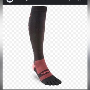 Men's Large 11-13 Injinji Compression Over The Calf Long Toe socks Black red